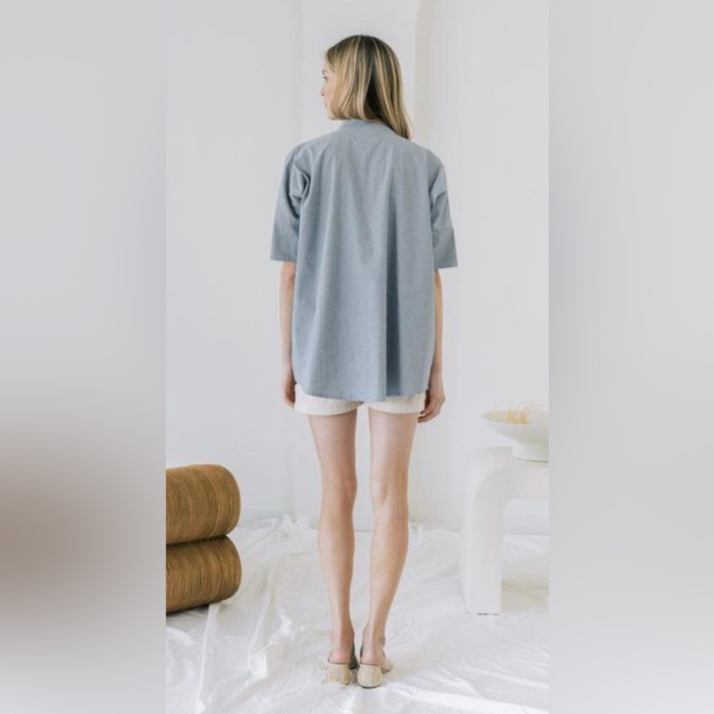 Laude the Label Split Neck Top Oversized Chambray Cotton Shirt Size S/M - Picture 3 of 8